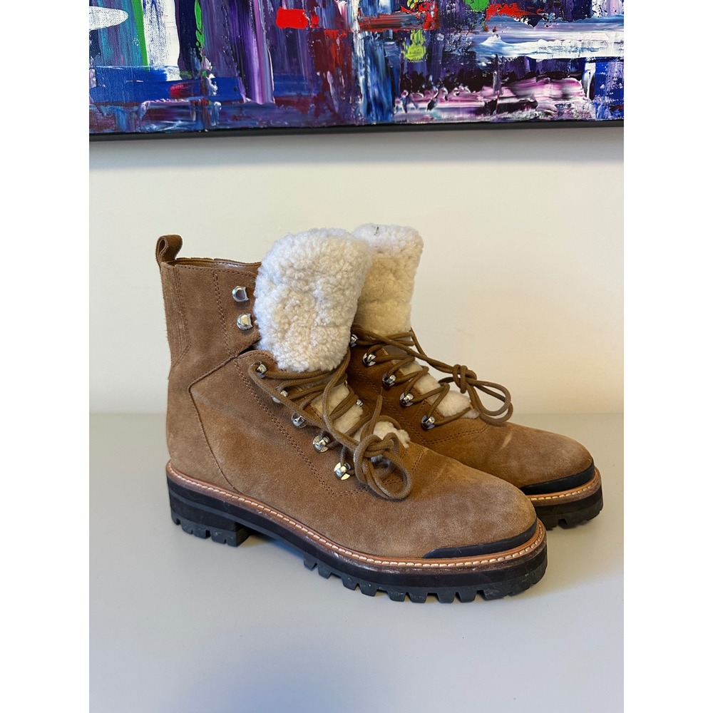Marc Fisher Izzie Tan Suede Shearling Hiker Combat Boots | Size 9.5